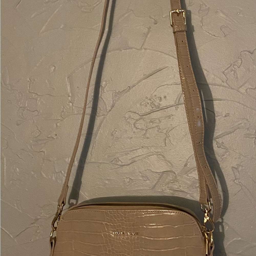 Amelie Galanti Beige Cross Body Synthetic Leather Croc Pattern Purse